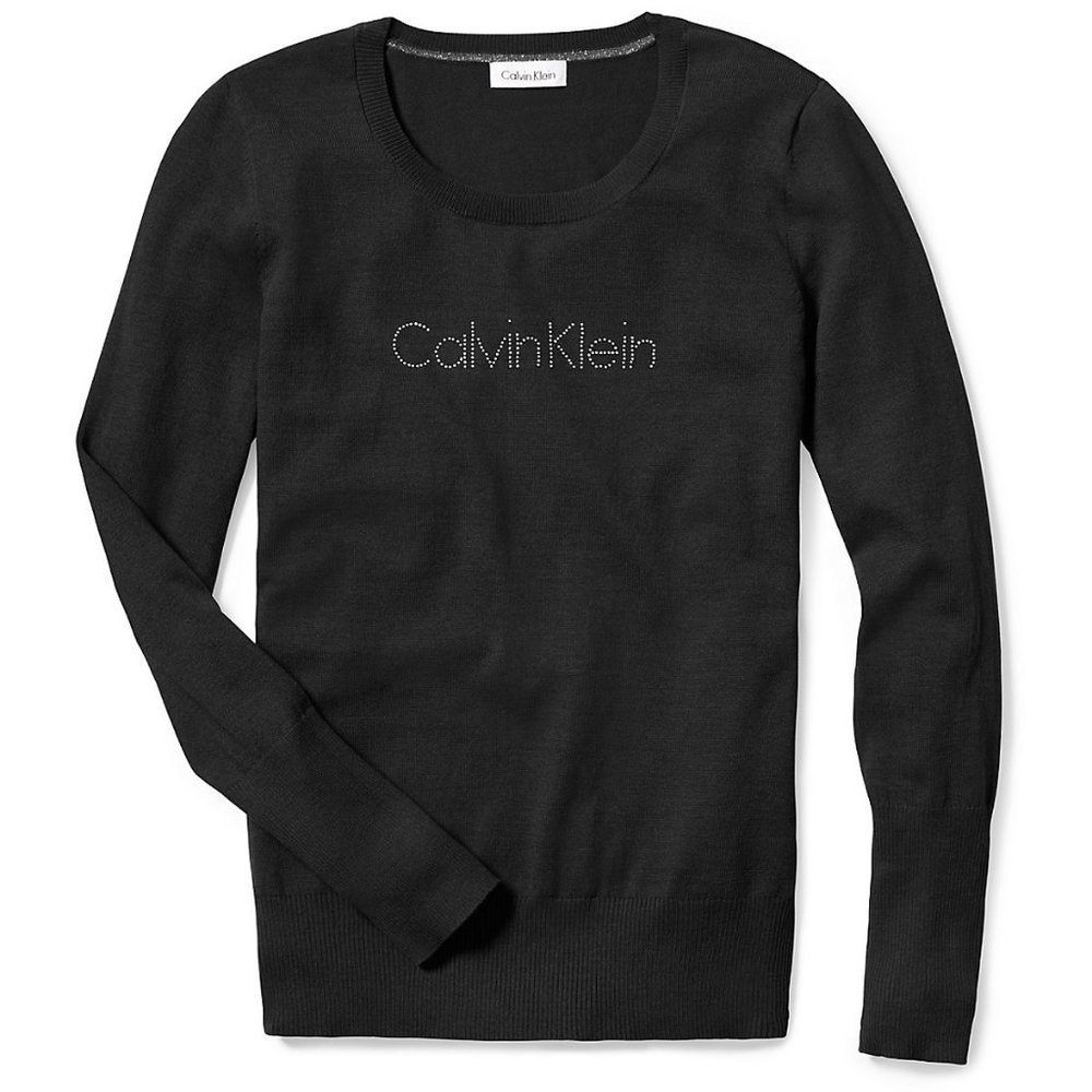Calvin Klein Women's Rhinestone Logo Cotton Blend Sweater